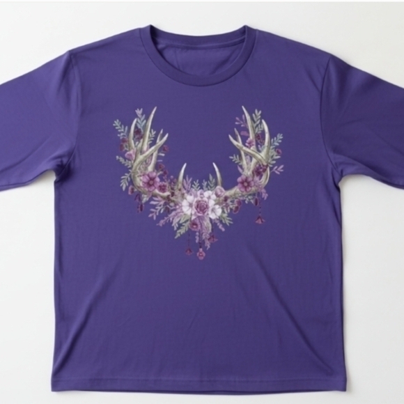 Purple Antler Floral Graphic Western Shirt | Rustic Cowgirl Long Sleeve | Boho - Picture 2 of 12